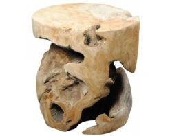 Tabouret Rond Teck Massif Brut "Farmer"
