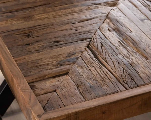 Table De Repas Carrée 140cm Acacia Finition Chevrons Pieds Métal Noir Croisés "Géonidum" – Image 4