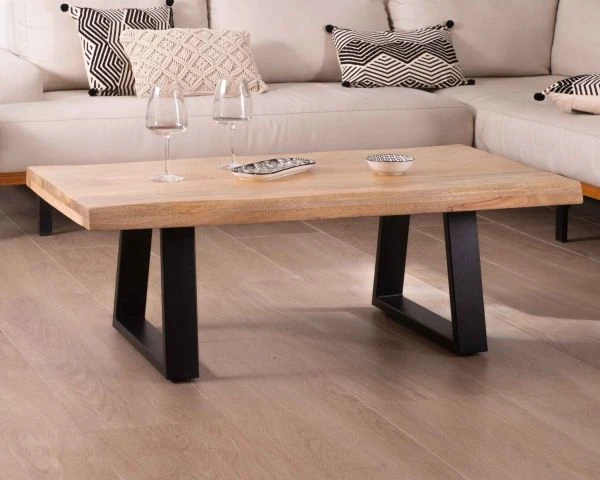 Table Basse Design Plateau Naturel Pieds Trapèzes En Métal « Caractère » – Image 2