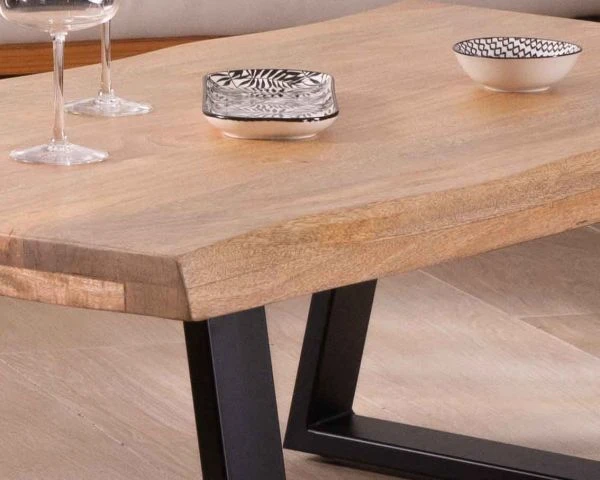 Table Basse Design Plateau Naturel Pieds Trapèzes En Métal « Caractère » – Image 5