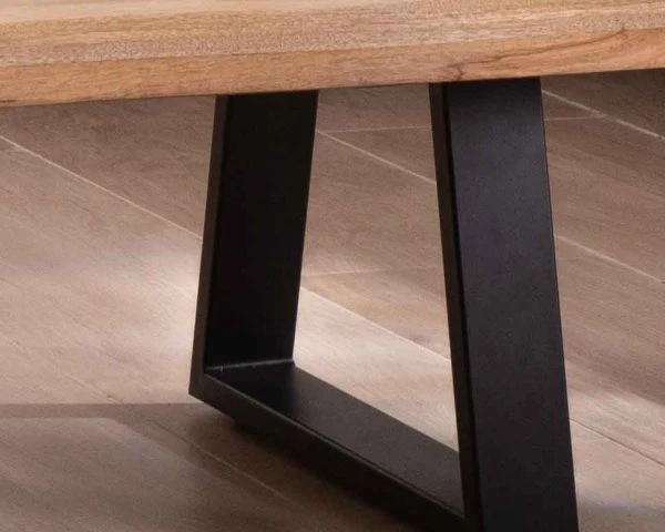 Table Basse Design Plateau Naturel Pieds Trapèzes En Métal « Caractère » – Image 6