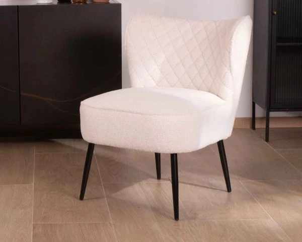 Lot De 2 Fauteuils Blancs Tissu Bouclette Style Scandinave "Deka" – Image 2