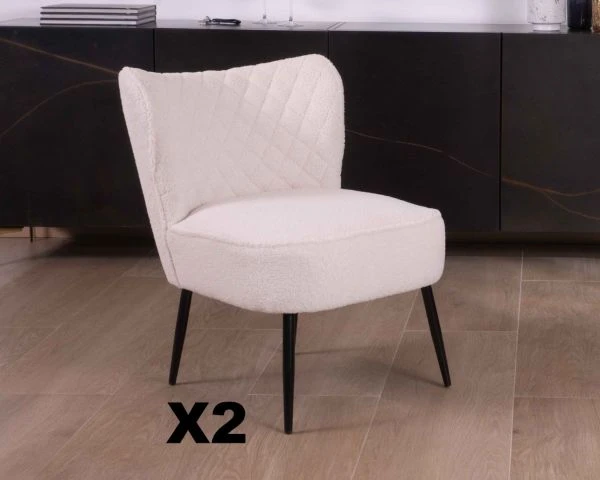 Lot De 2 Fauteuils Blancs Tissu Bouclette Style Scandinave "Deka"