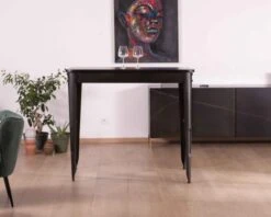 Table Haute 150x80cm Métal Noir Et Bois Massif "Snack Indus Black"