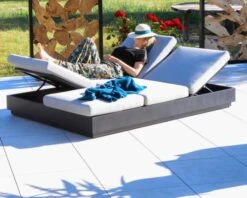 Transat De Jardin 2 Places Tissu Gris Et Alu Anthracite "Lisboa"