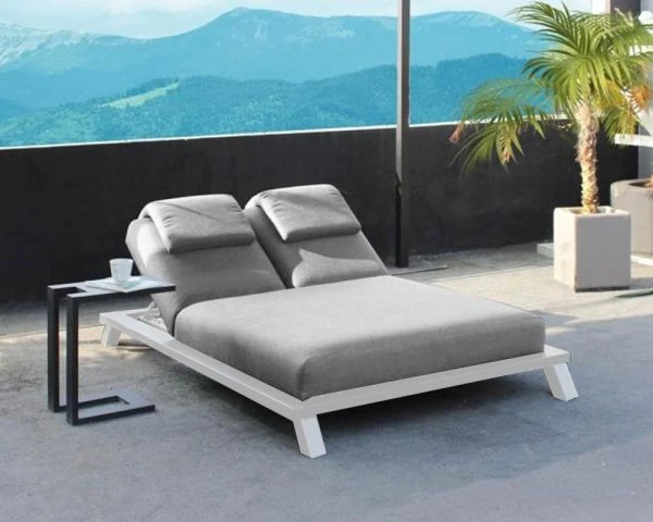 Transat 2 Places Blanc Et Gris Clair Tissu Sunbrella "Nusa Pedina"