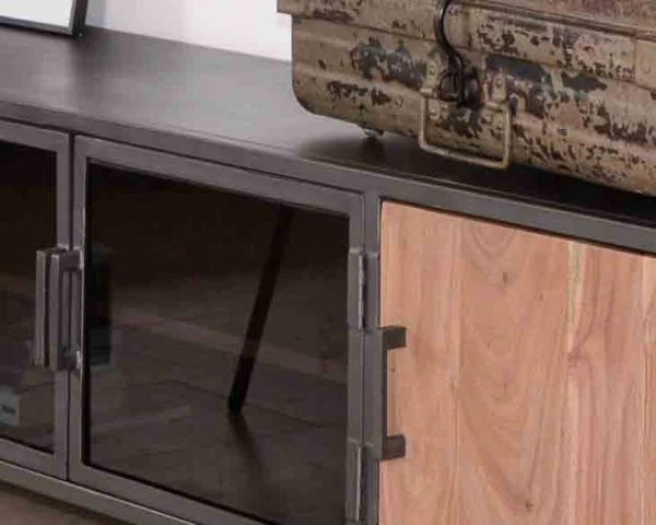 Grand Meuble TV Industriel En Métal Et Acacia Massif "Garry" – Image 4