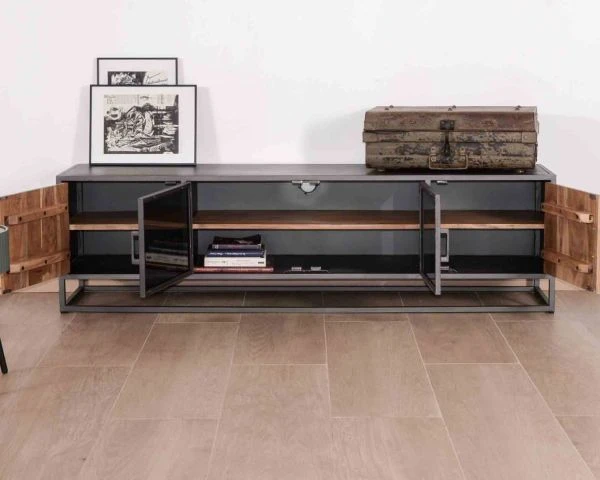 Grand Meuble TV Industriel En Métal Et Acacia Massif "Garry" – Image 5