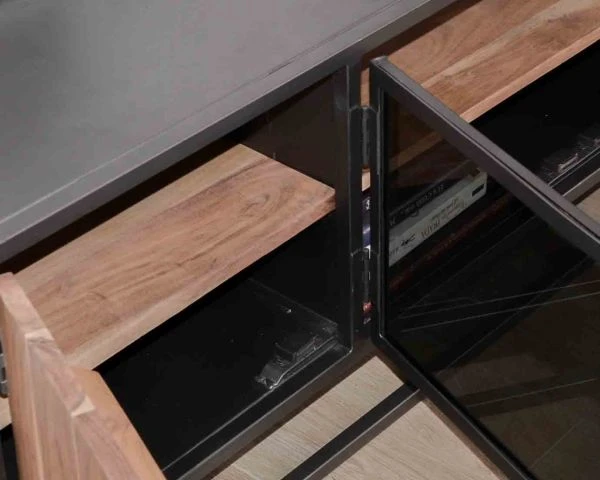 Grand Meuble TV Industriel En Métal Et Acacia Massif "Garry" – Image 6