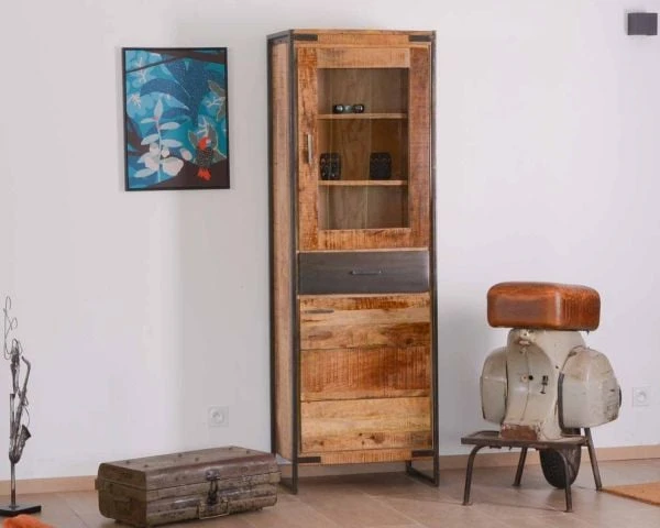 Colonne De Rangement Industrielle En Bois Et Métal Gris "Shade" – Image 2