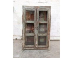 Vitrine Indienne En Bois Exotique, Verre Et Poignées Métal "Batti"