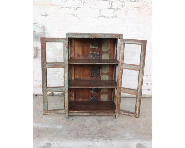 Vitrine Indienne En Bois Exotique, Verre Et Poignées Métal "Batti" – Image 4