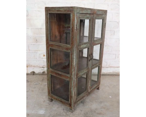 Vitrine Indienne En Bois Exotique, Verre Et Poignées Métal "Batti" – Image 9