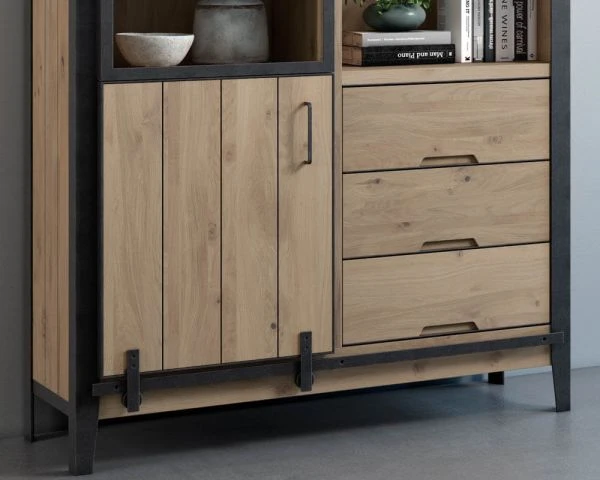 Meuble De Rangement Avec Vitrine Bois Massif Et Métal Foncé "Breeze" – Image 6