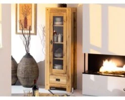 Vitrine En Chêne Massif Huilé 1 Porte 1 Tiroir "Lodge Casita" 180 Cm