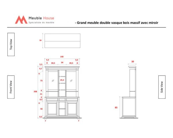Grand Meuble Double Vasque Pierre Et Bois Massif Avec Miroirs – Image 10